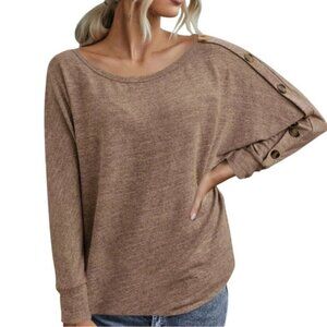 Long sleeved casual oversized tee shirt with button detailing by shein